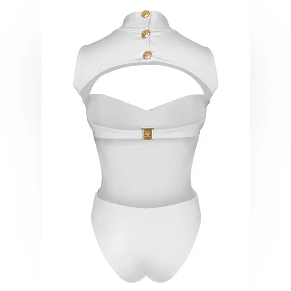 NWT High Neck One Piece Monokini Swimsuit Cut Out White Large - Picture 13 of 16